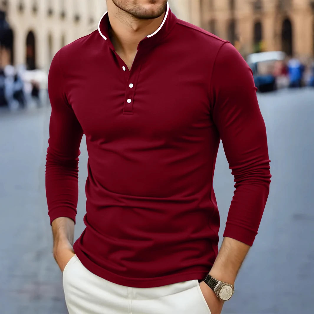 Men's Long Sleeve T-Shirt – Breathable Polyester Knit Fabric Casual Summer Top