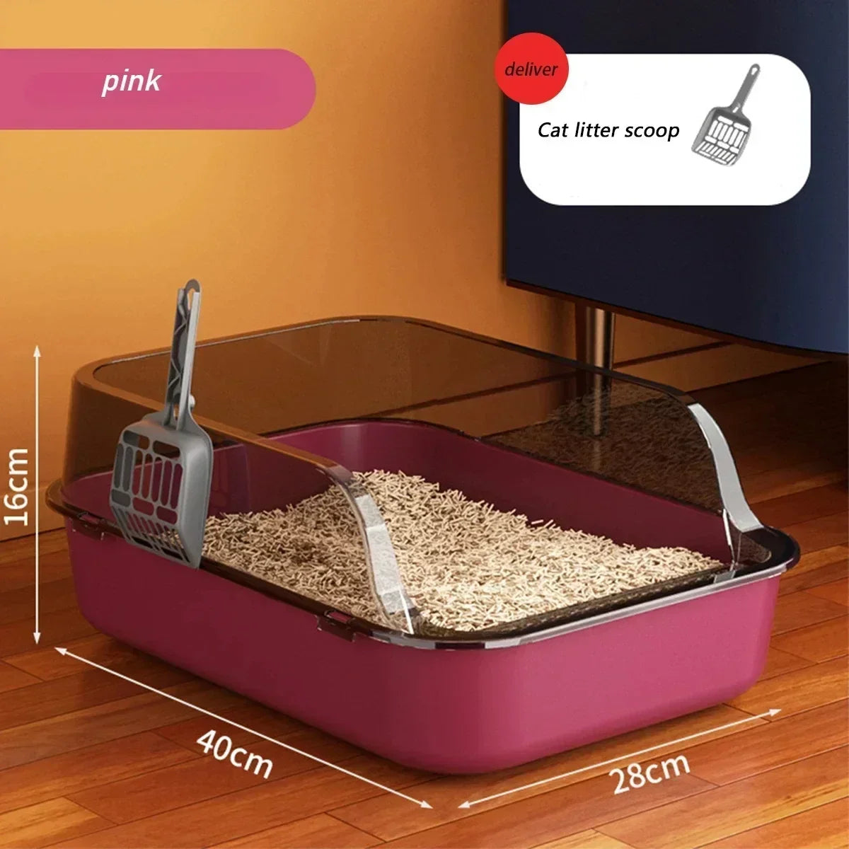 High-Sided Cat Litter Box - Splashproof Semi-Enclosed with Removable Scoop - ZOOMNSTORE