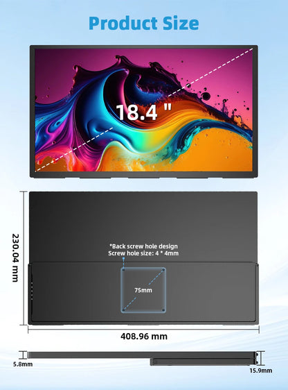 18.4 Inch Portable Monitor – 4K QLED Gaming Display With USB C, HDMI, Adjustable Stand
