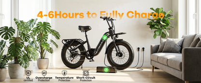 Cybervelo 20" Step-Thru Commuter, 1500W Peak 20ah Battery 80 Miles Long Range E-bike, 7-Speed Shift Adult Electric Bike EK12 EK8