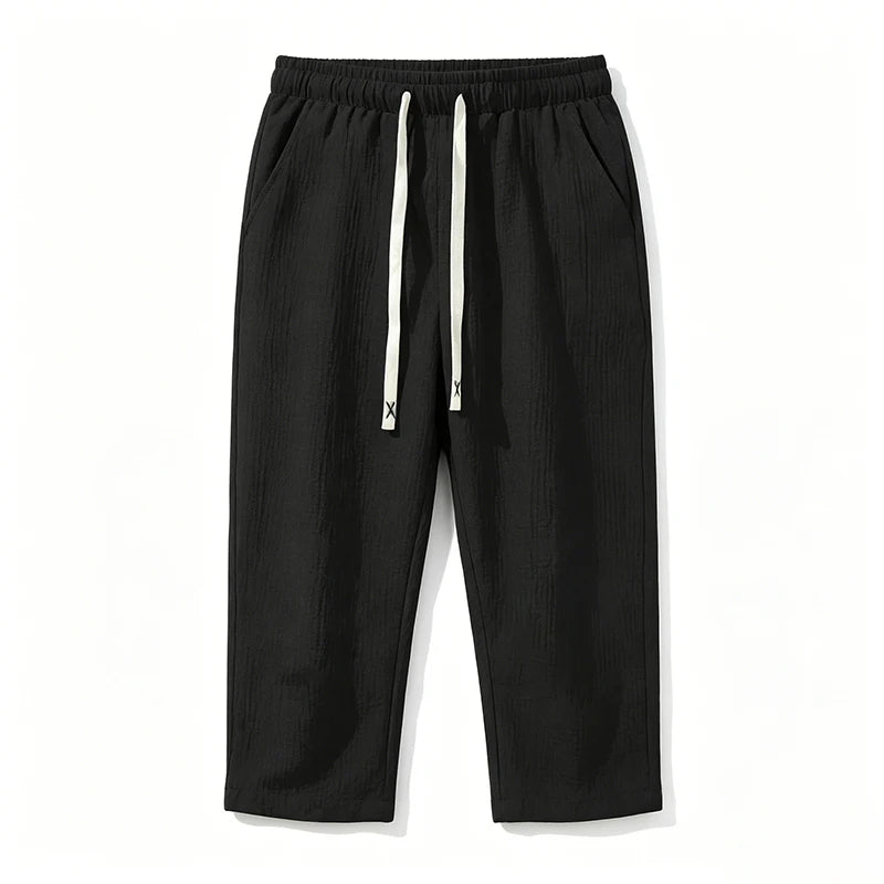 Summer Men Linen Capri Pants Drawstring Waist Loose Solid Color Casual Trousers For Daily Beach Vacation Outdoor Travel Wear