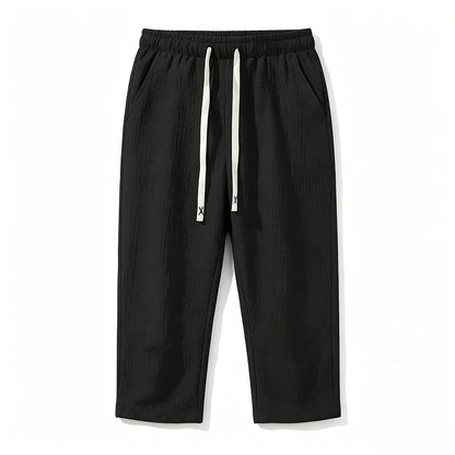 Summer Men Linen Capri Pants Drawstring Waist Loose Solid Color Casual Trousers For Daily Beach Vacation Outdoor Travel Wear