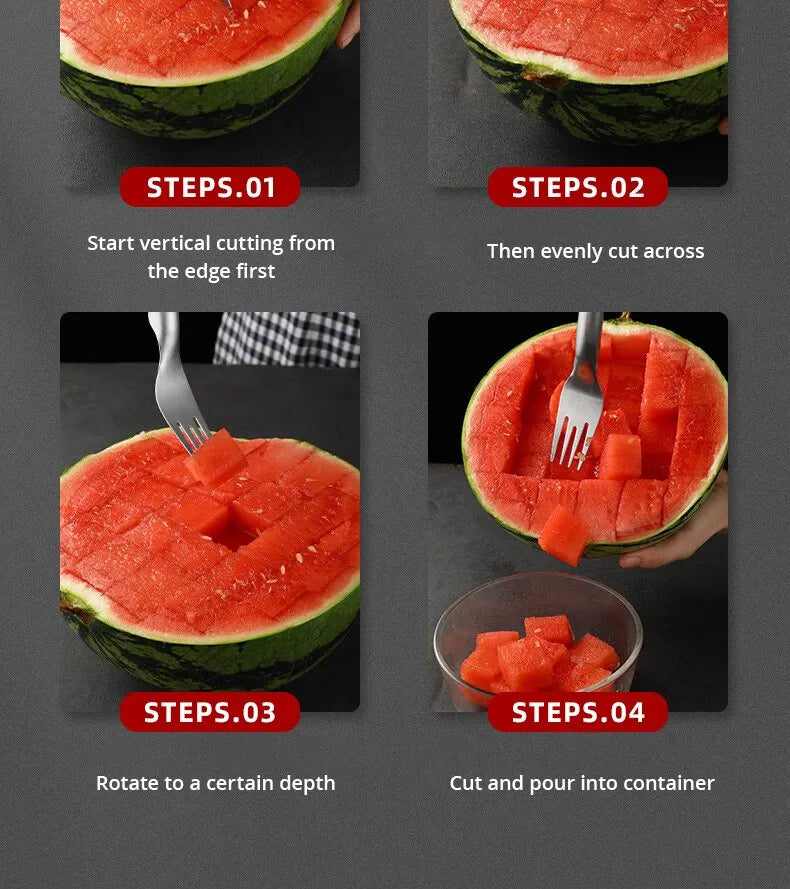 2-in-1 Watermelon Slicer & Fork – Stainless Steel Fruit Cutter