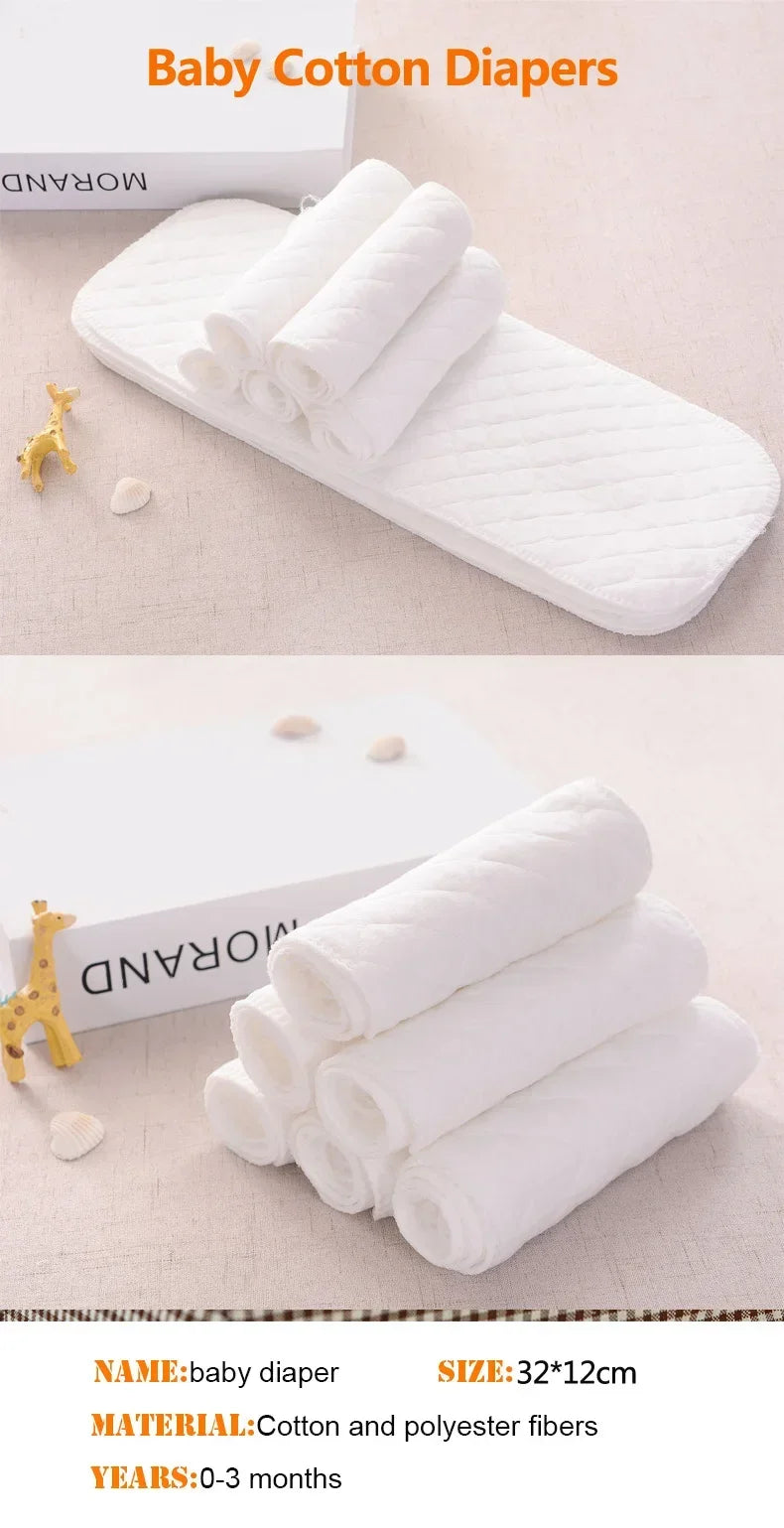 2/5pcs/10pcs Baby Reusable Diapers Washable Ecological Nappies Inserts Cotton Cloth Diapers for Children Breathable Absorbent