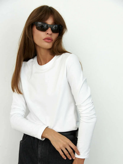 Cotton Loose T Shirt - Women's Casual Tops | Oversized Long Sleeve Basic Solid Shirt