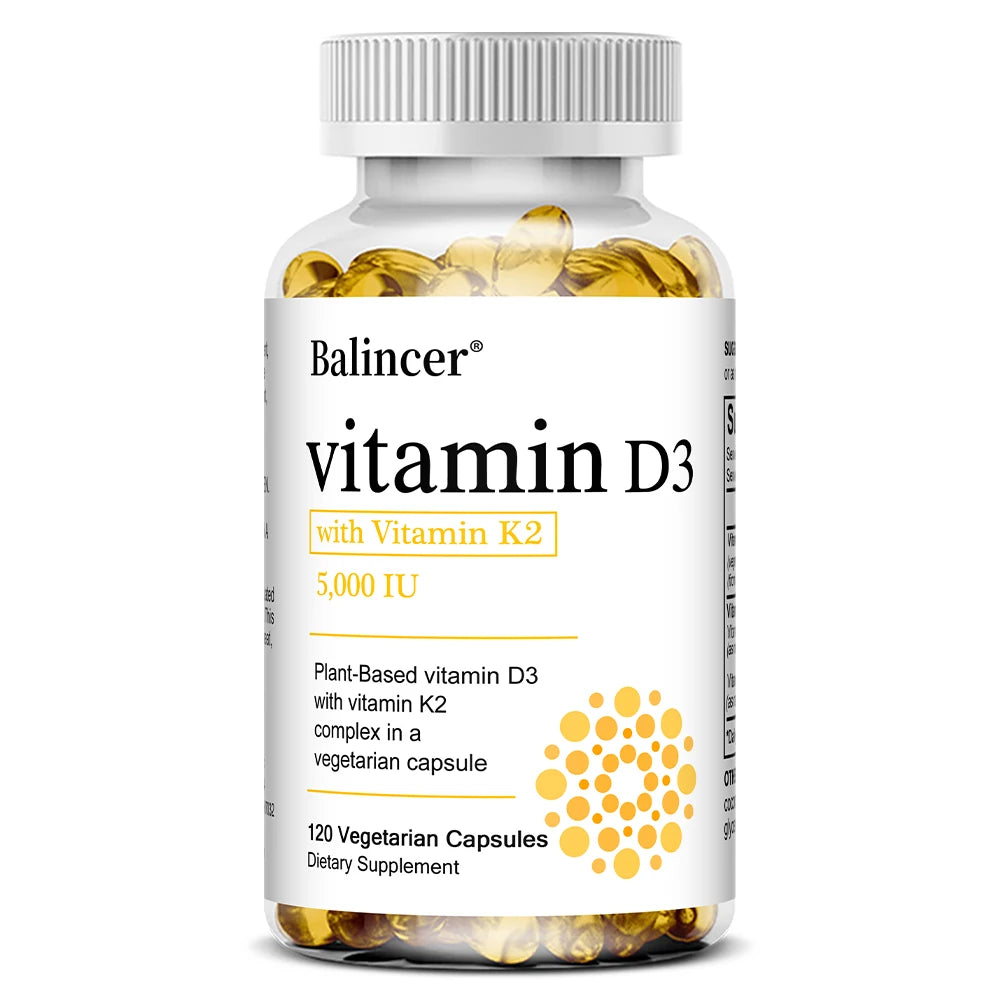 High Potency Vitamin D3 5,000 IU - 120 Vegetarian Capsules - Gluten Free Non-GMO Vitamin K2 + D3 Supplement