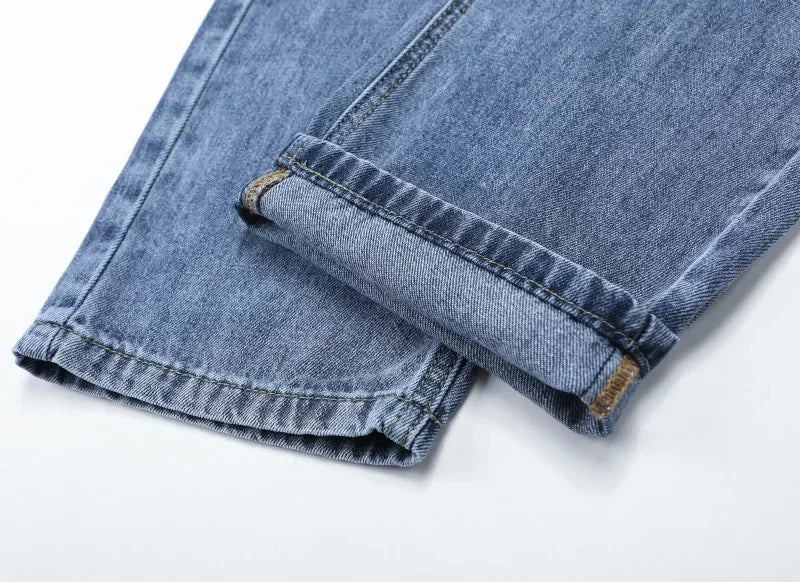 2026 Summer High Quality Brand Cloth Business Casual Men's Lightweight Straight Loose Jeans Classic Retro thin cotton trousers