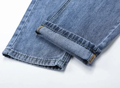 2026 Summer High Quality Brand Cloth Business Casual Men's Lightweight Straight Loose Jeans Classic Retro thin cotton trousers