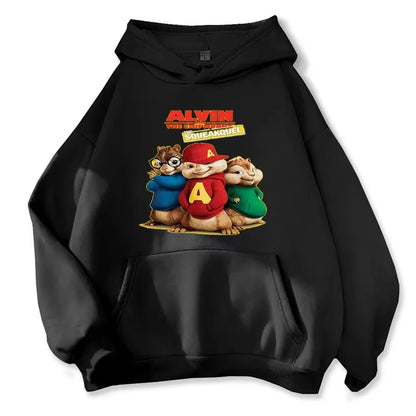 Soft Comfortable Cartoon Hoodie Alvin and The Chipmunks Green Red Navy Blue Long Sleeve Hoody Sweatshirts Movie Promo Animation