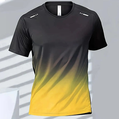 Men's Gradient Print T-Shirt – Breathable Quick-Dry Round-Neck Top