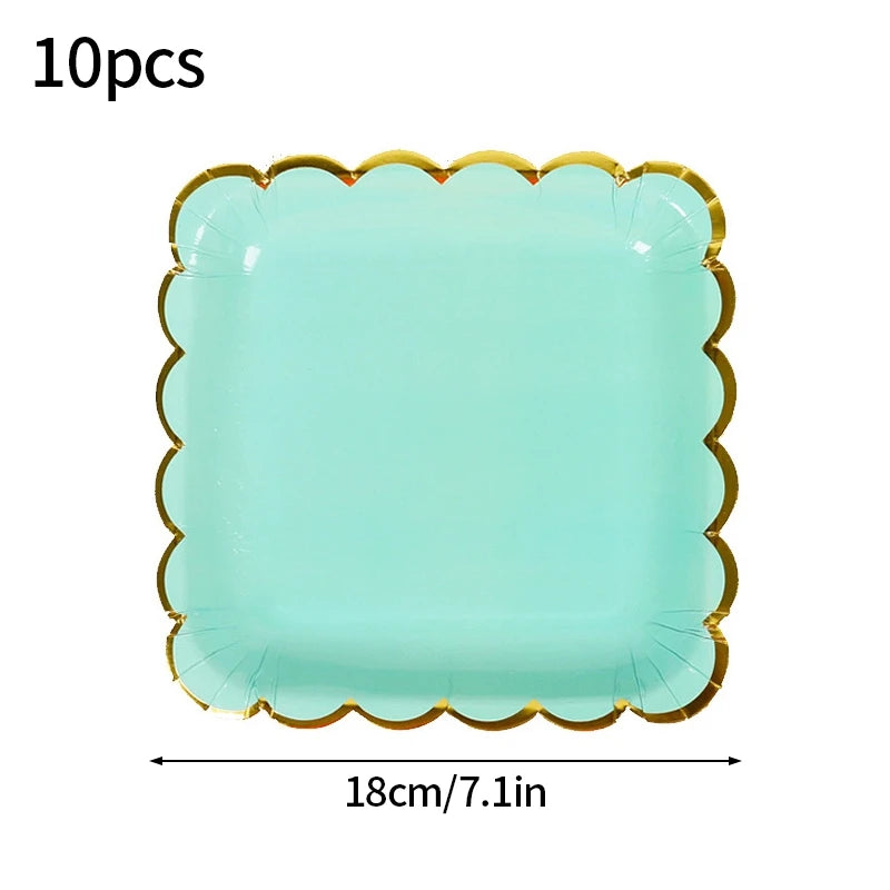 Solid Color Disposable Tableware - Pink  Blue Baby Shower  Birthday Party Supplies