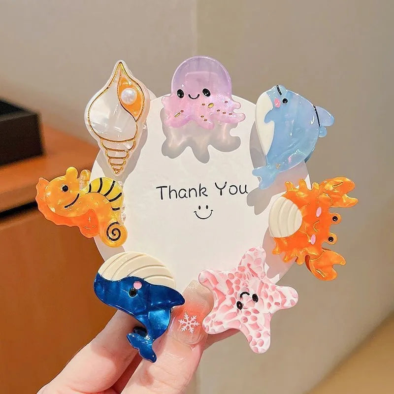 8/6/4Pcs Acetate Ocean Animal Hair Clips Summer Beach Non-Slip Hair Claws Crab Starfish Whale Hair Accessories for Women Girl