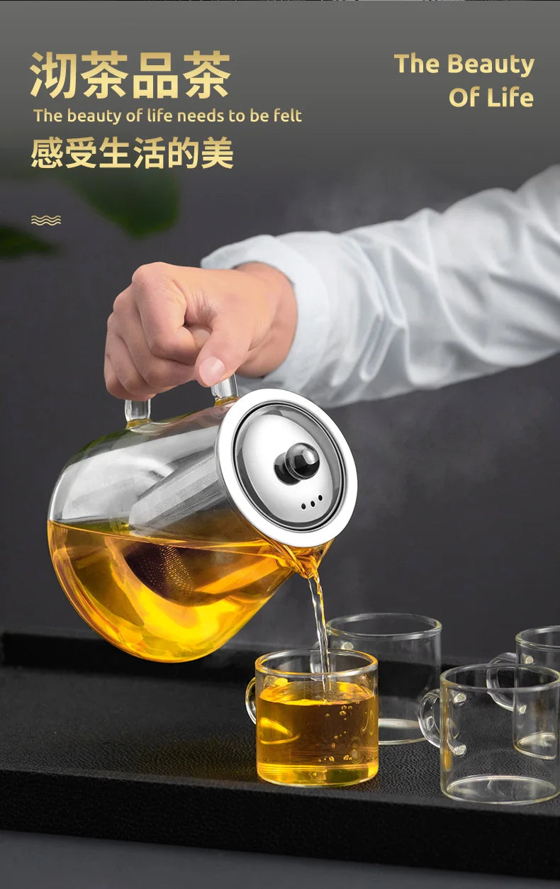 Heat Resistant Glass Teapot with Stainless Steel Infuser - Kung Fu Tea Set for Puer Oolong - ZOOMNSTORE