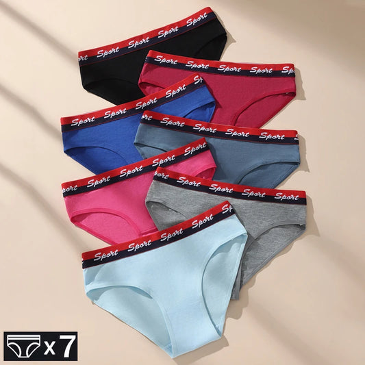 7Pcs Women Panties Breathable Underwear Soft Cotton Girls Underpants Low Waist Panty Sports Girls Briefs Sexy Female Lingerie
