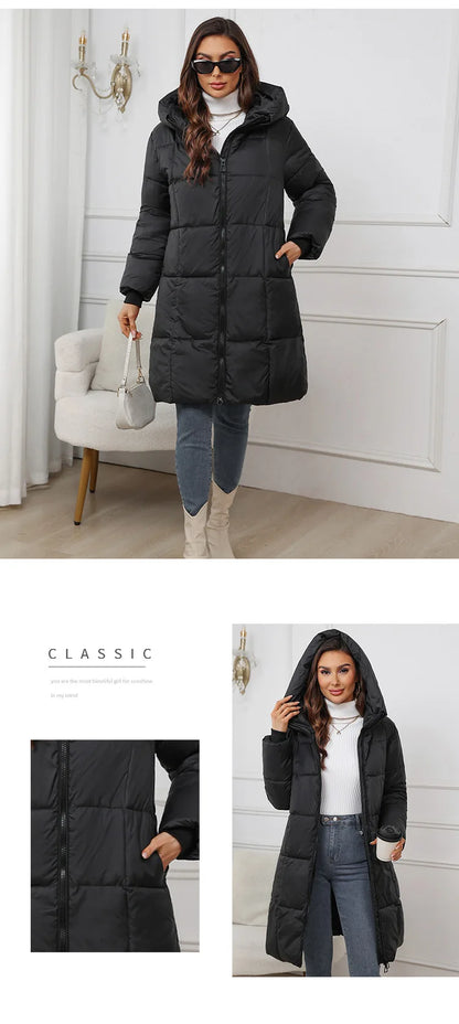 Women Long Coat – Thick Cotton Parka Jacket With Zipper Closure, Autumn Winter Warm Outerwear