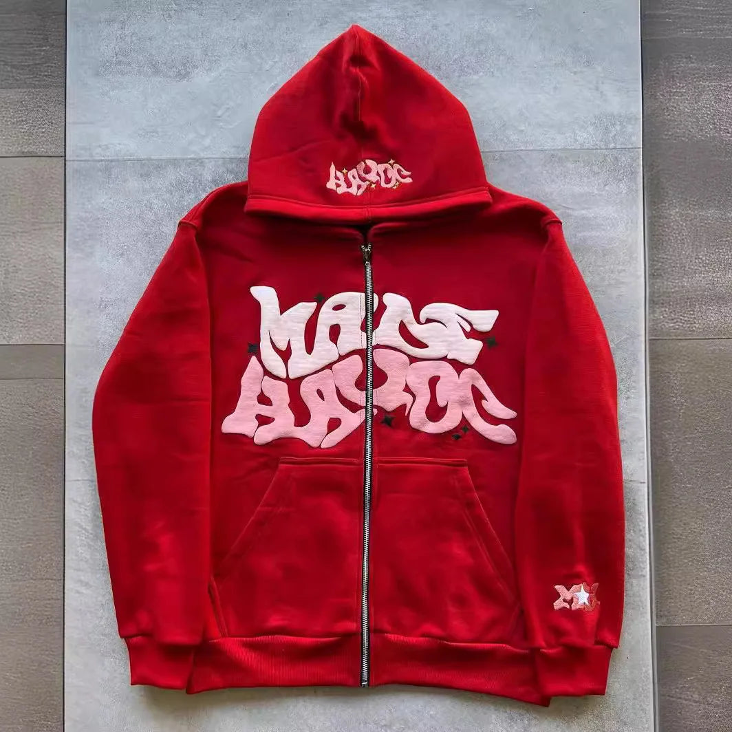 New Harajuku Fashion Gothic Letter Printed Casual Hoodie Zipper Hoodie Street Shirt Sportswear Fashion Men's and Women's Jacket
