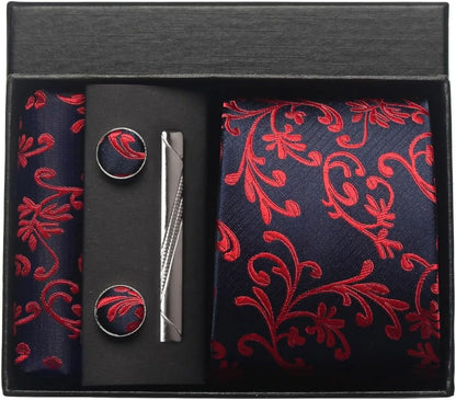 Silk Necktie Set - Paisley Floral Tie with Pocket Square Tie Clip  Cufflinks for Men in Gift Box