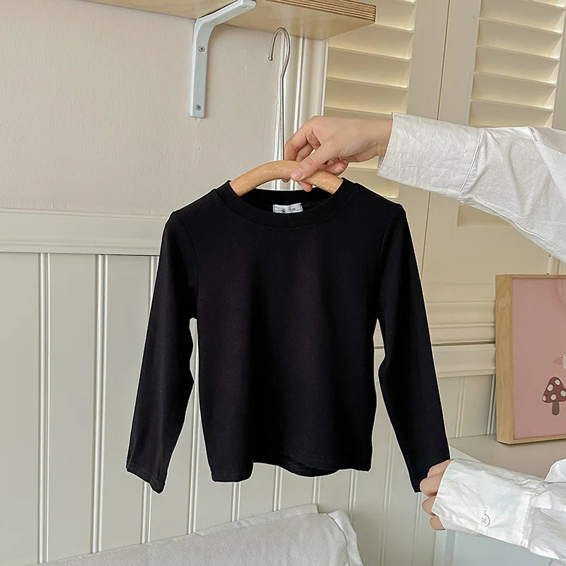 9 Colors Children's T-shirt Cotton Long Sleeve Solid Color Base Coat Leisure Wear Boys Girls Tops Kids Clothes