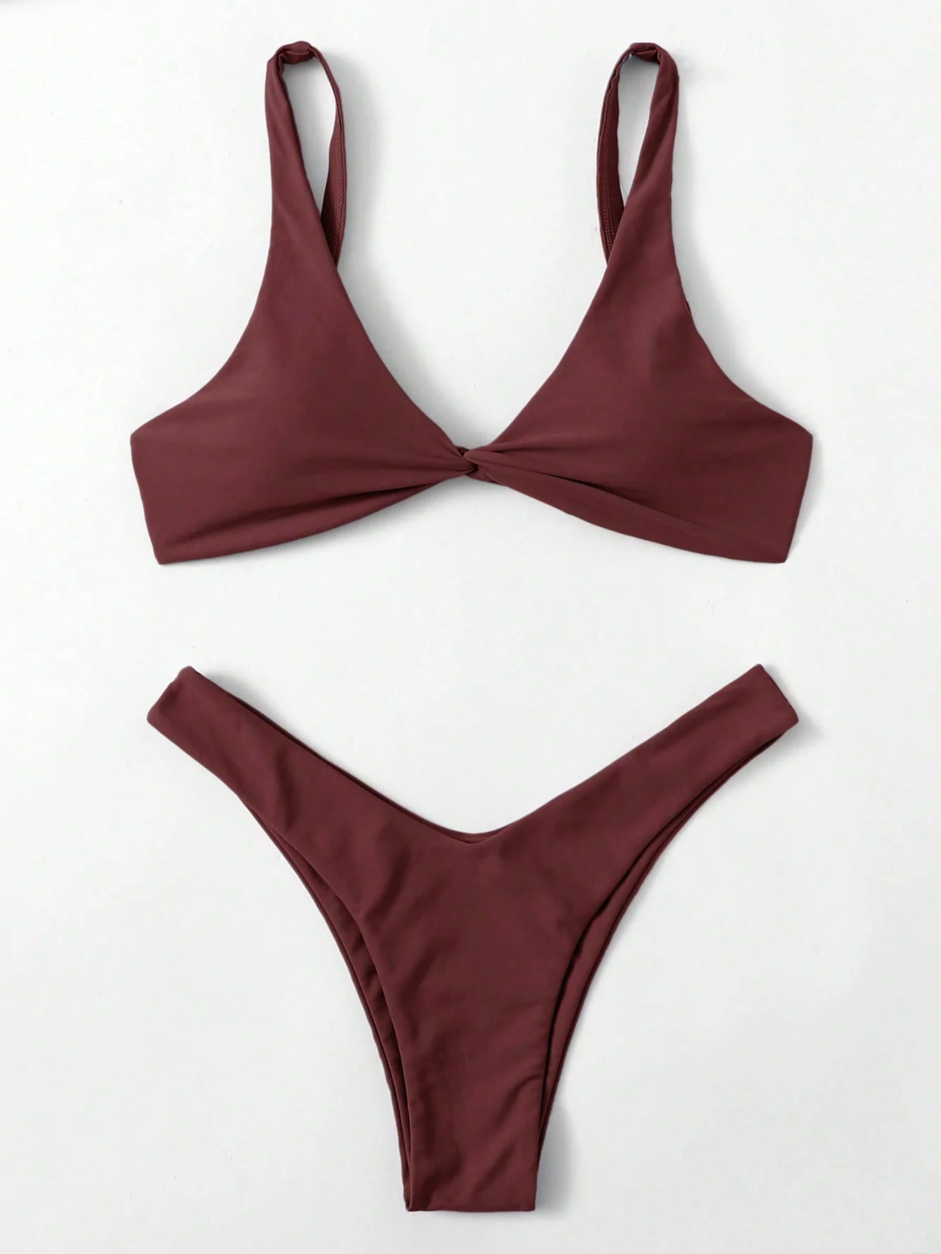 Solid Tie Bikini Set - Padded Push-Up High Leg Brazilian Swimsuit for Women - ZOOMNSTORE