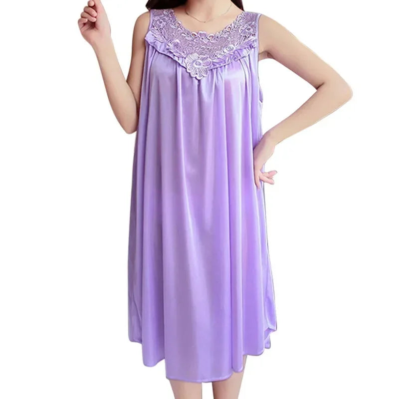 Women Nightgowns Satin Lace Sleepwear Nightwear Sexy Pyjama Women Home Clothing Sleepwear Female Free Size Lingerie Gown Robe