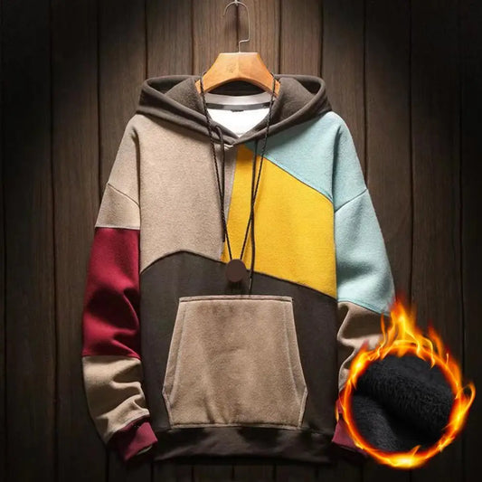 Oversized Winter Hoodie - Thermal Hooded Sweatshirt With Colorblock Streetwear Design - ZOOMNSTORE
