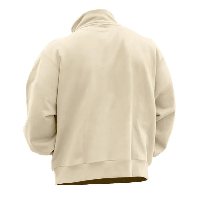 Autumn and winter new men's fleece sweatshirt stand-up collar half zipper long sleeve cross-border European trend men's top