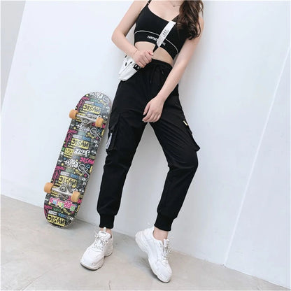 Black Cargo Pants Women Casual Joggers High Waist Loose Female Hip Hop Trousers Korean Punk Pants Funny Capri Streetwear Femme