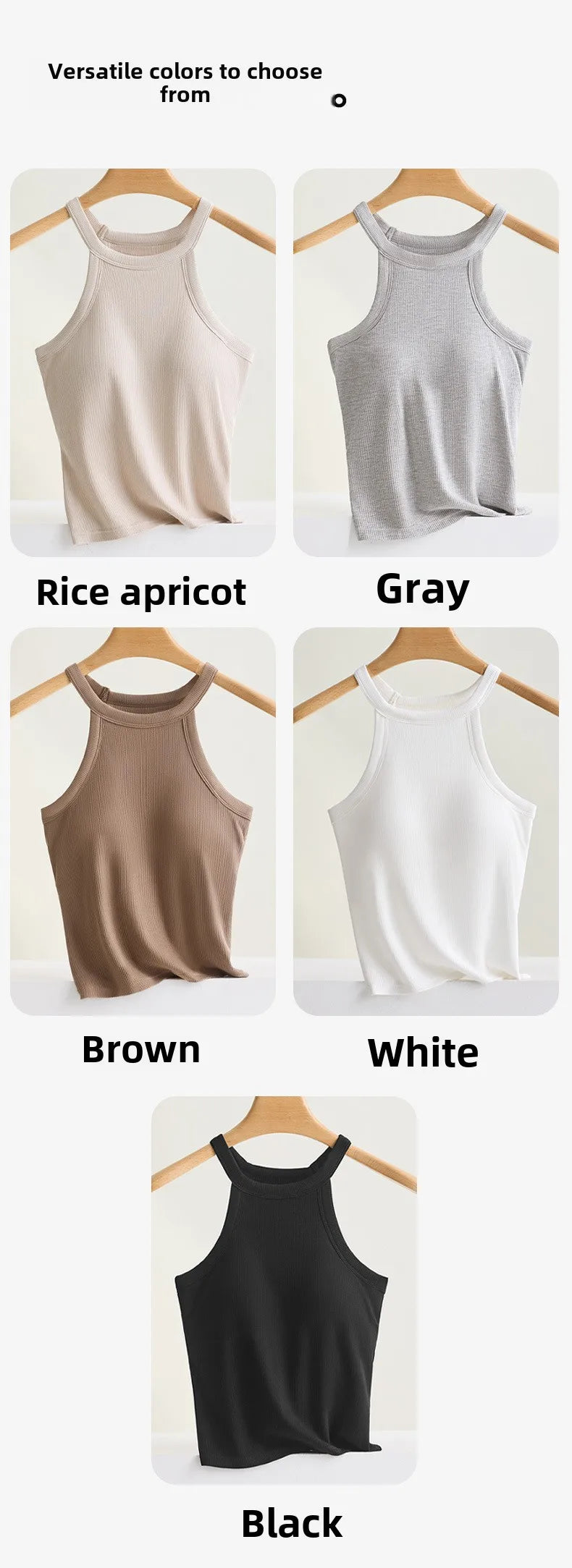 Threaded Halter Neck Camisole Top With Build-in Bra High Elastic Slim-fitting Sling Fixed Cup Breathable Women Underwear