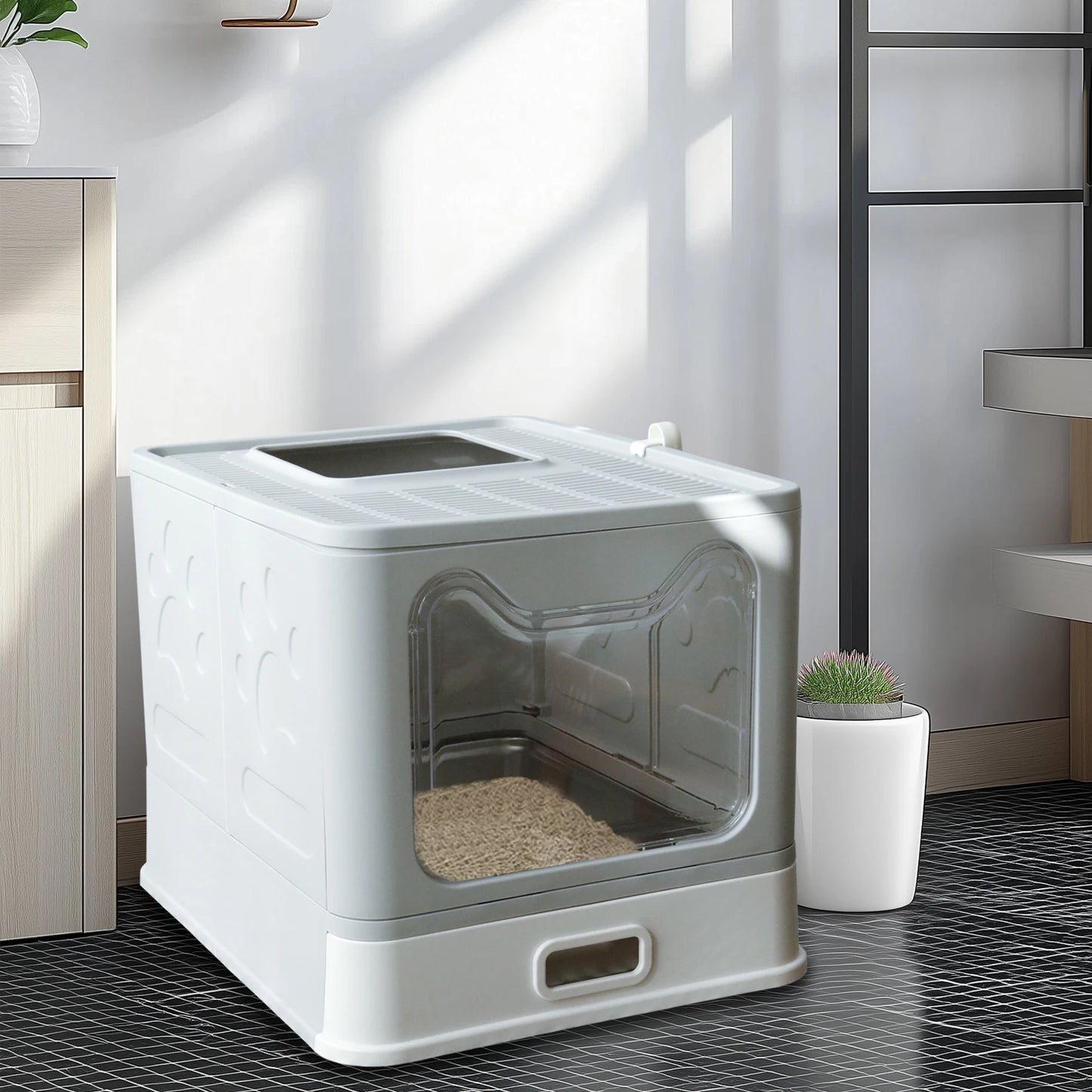 Bingopaw Stainless Steel Cat Litter Box - Front Entry with Lid  Litter Scoop for Easy Cleaning - ZOOMNSTORE