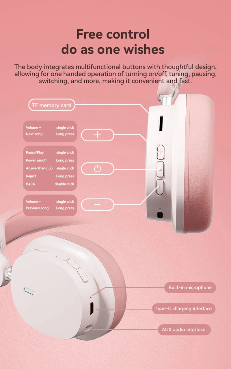 2026 New Foldable Headset Wireless Bluetooth Earbuds Head Mounted Noise Cancelling Earphones Sports with Mic Music Headphones