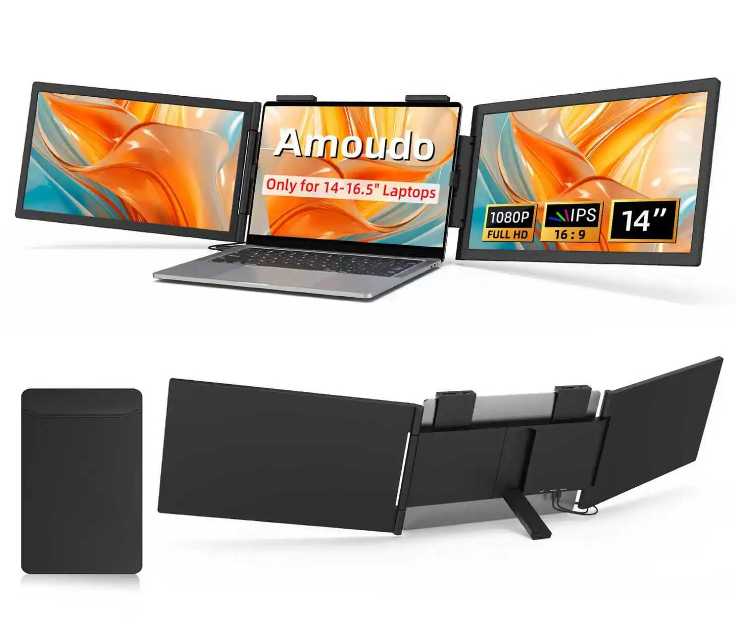Portable Dual Monitor 14 Inch IPS Display - USB-C Laptop Screen Extender for Windows Mac
