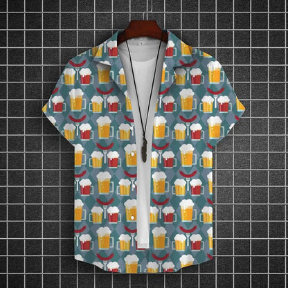 Hawaiian Shirt For Men 3d Beer Printed Short Sleeve Shirts Party Tees Summer Casual Tops Loose Oversized Clothing