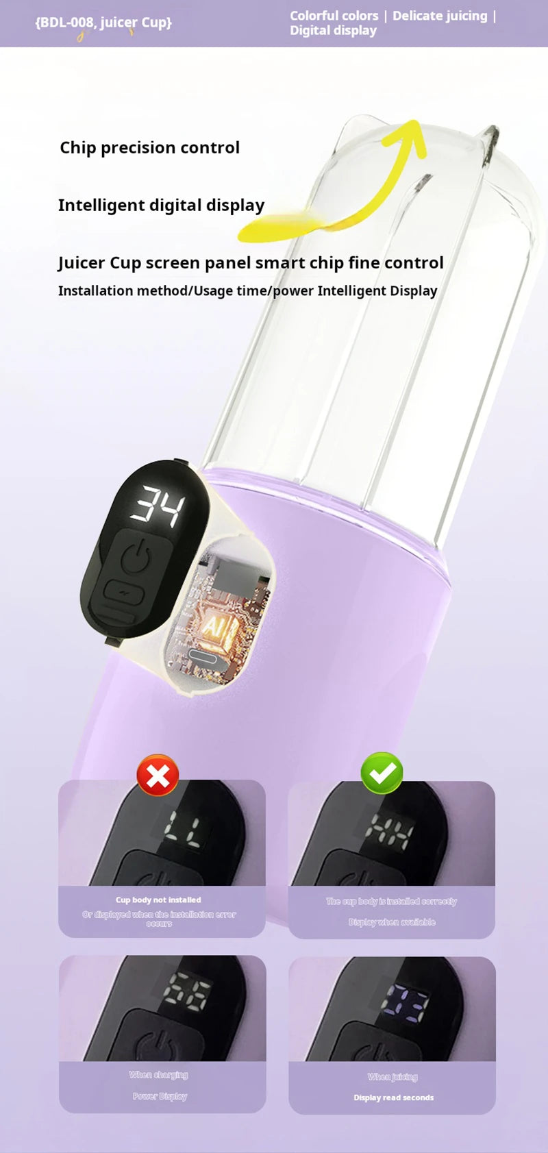 Xiaomi Portable USB Blender - Cordless Mini Juicer for Smoothies  Protein Shakes