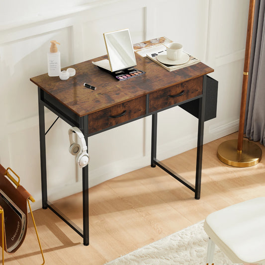 Modern Office Desk – Computer Desk with Storage Drawers, Metal Frame & Adjustable Feet