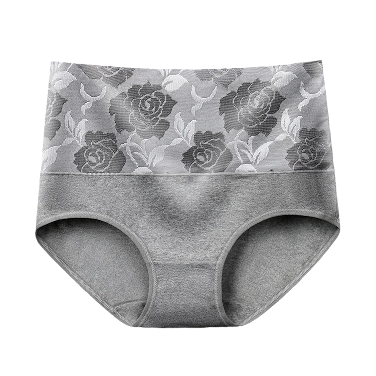Plus Size L-5XL Women's Briefs Underwear Cotton High Waist Tummy Control Panties Rose Jacquard Ladies Panty Multipack
