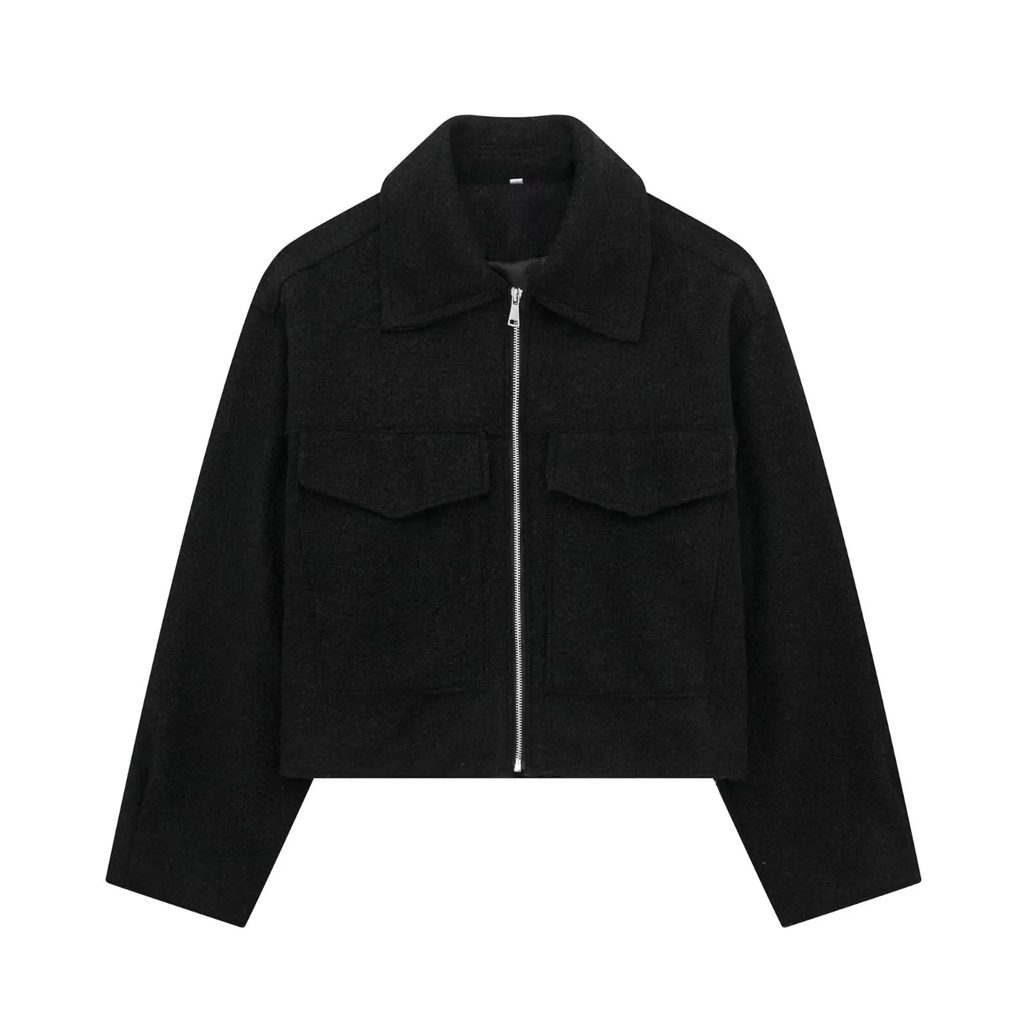Women Zipper Jacket - Grey Vintage Lapel With Pockets | Casual Long Sleeve Outerwear