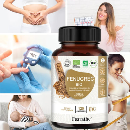 Organic Fenugreek Capsules with Vitamins & Calcium - 100% Vegan Fenugreek Powder Supplement for Women and Men