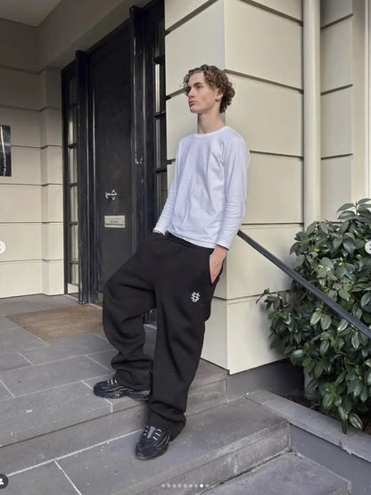 New Y2K Pants Personalized Pant Leg Zipper Embroidery Hip Hop Casual Joggers Men Pants Retro Straight Pants Tracksuit Streetwear