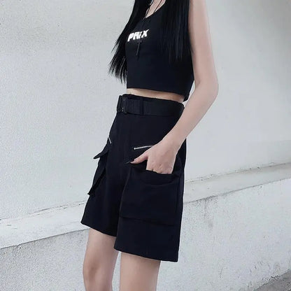 New 2025 Streetwear Black Pants for Women Fashion High Waist Detachable Streetweart Cargo Pants Woman