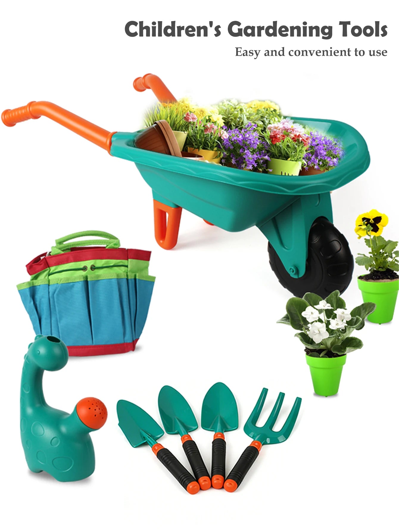Gardening Tool Set Toys for kids, Children's Outdoor Garden Beach Cart Apron Glove Plant Flowers Tools Gifts for boys and girls