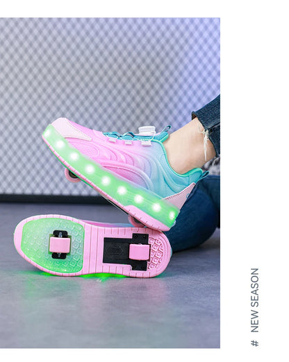 Children Roller Skate Shoes - LED Light Sneakers with USB Charging & Durable TPR Outsole