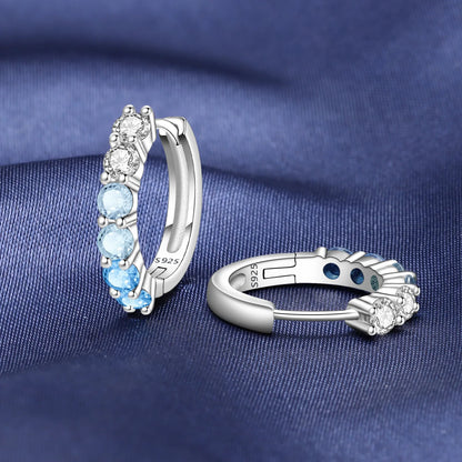 MISEFF Real 925 Sterling Silver Earring Gradual Change Green Blue Colored Zircon Hoop Earrings Engagement Wedding Jewelry Gifts