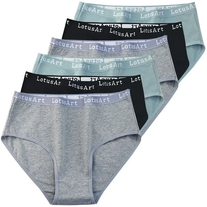 6pcs Cotton Women Panties Lady Plus Size Underwear High Waist Briefs Breathable Solid Color Female Lingerie Shorts