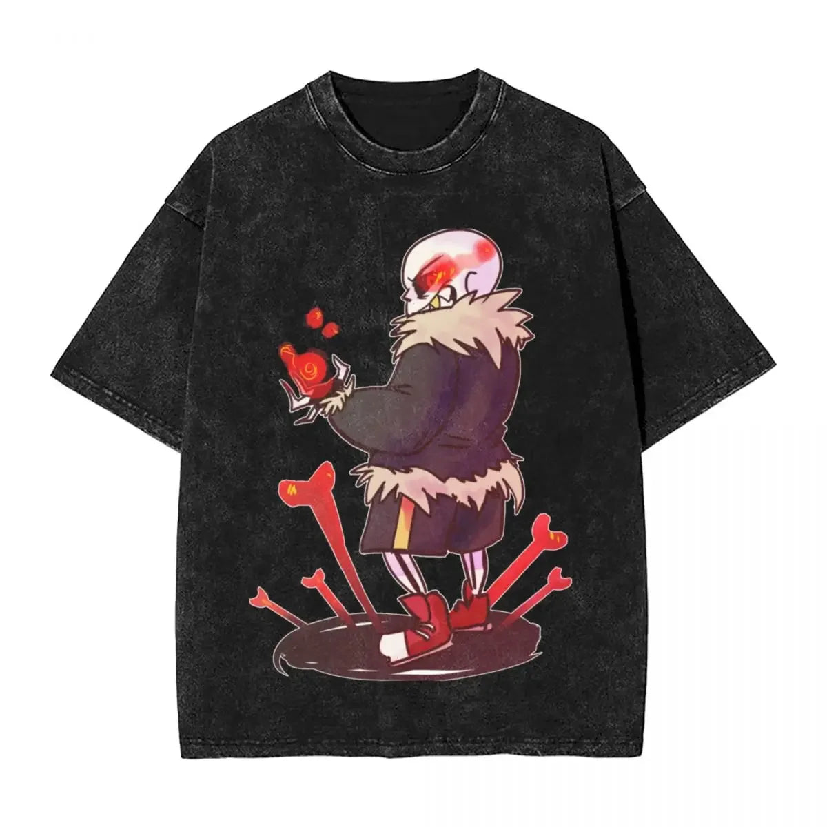 Washed Cartoon T Shirts Undertale Dog Pocket Graphic T-Shirts Cotton Loose Streetwear Short Sleeve Tee Shirt Men Women Clothing