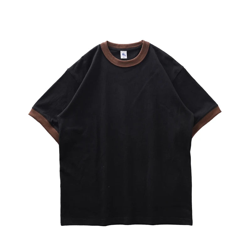 DUKEEN 320G Heavyweight Color-Blocked Patchwork Men's T-Shirt Summer 100% Cotton Solid Color Short Sleeve Basic Tops