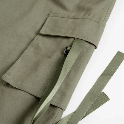 High Quality 2025 Cotton High Street Cargo Pants for Women Men with Ribbon High Waist Wide Leg Hip-hop Cool Dances Pants Ladies