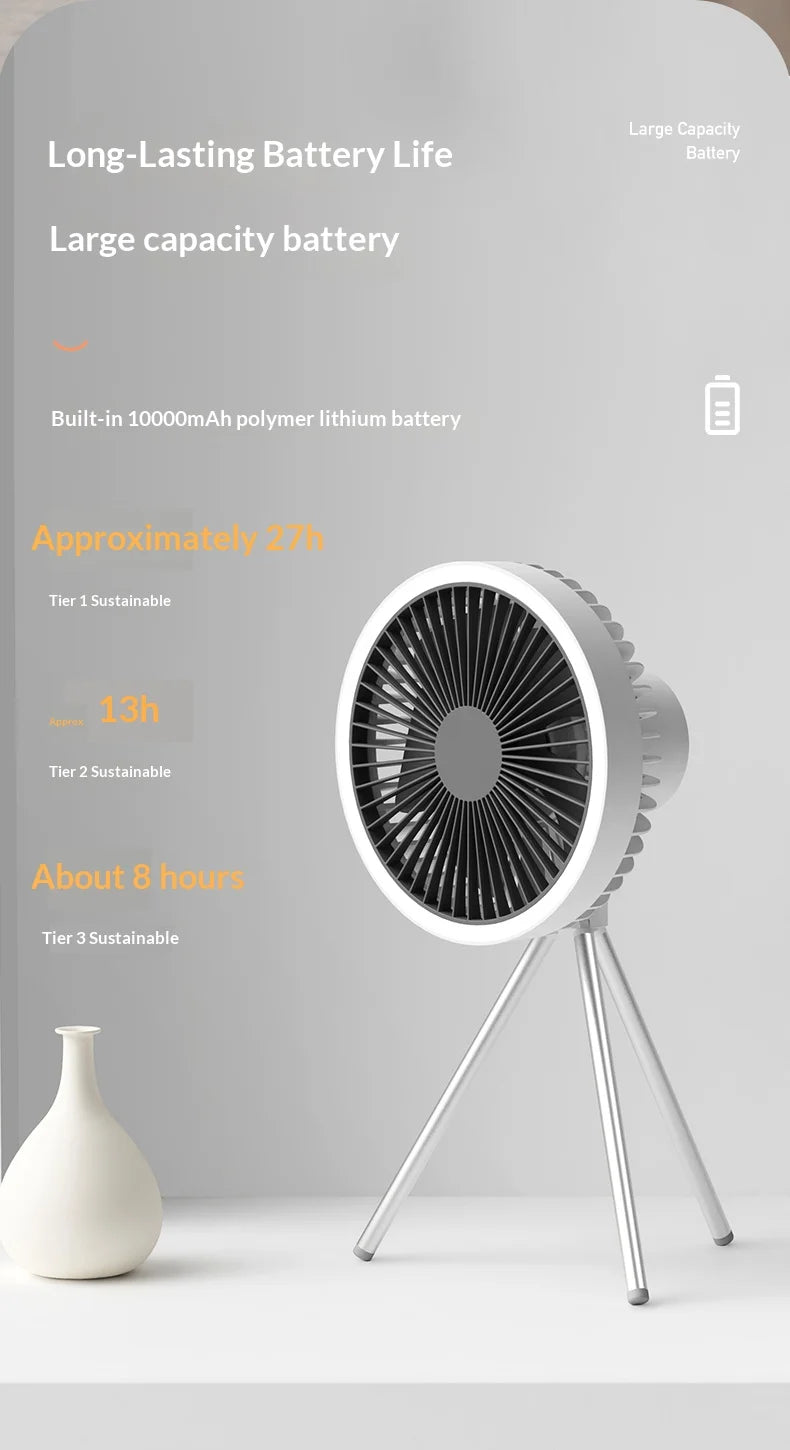 HOMEFISH Portable Rechargeable Camping Fan 4000mAh 10000mAh Wireless Ceiling Desktop Fan with Power Bank LED Light