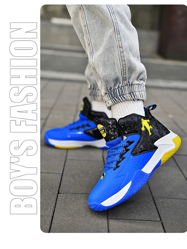 Children Basketball Shoes for Boys Girls Kids Teenagers Breathable Non-slip Lace Up Indoor Outdoor Training Sneakers Tennis Shoe