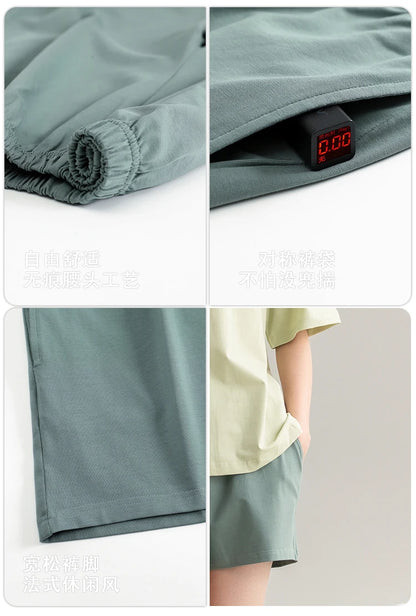Couple Pajamas Set Summer Short-Sleeved Sleepwear 100% Cotton Men and Women Pyjamas