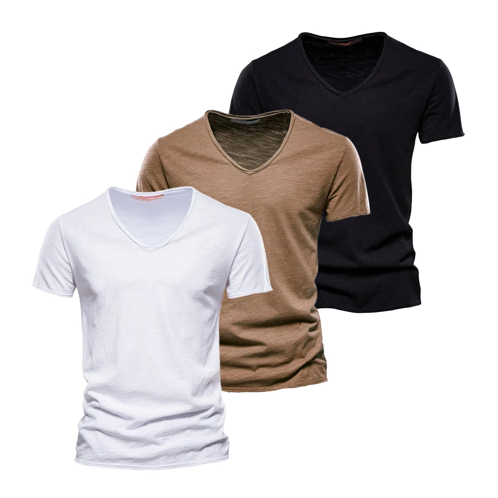 Men's Cotton V-Neck T-Shirts – 3-Pack Slim-Fit Basics